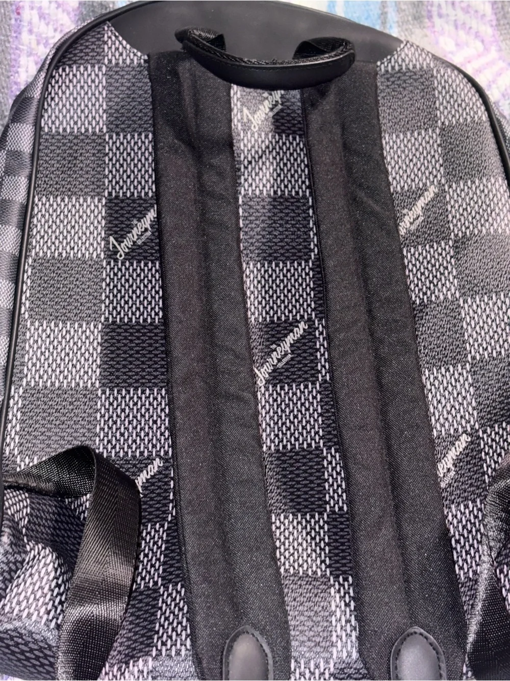 Men's/Women’s Grey and black Checkered Backpack with Front Zip Pocket